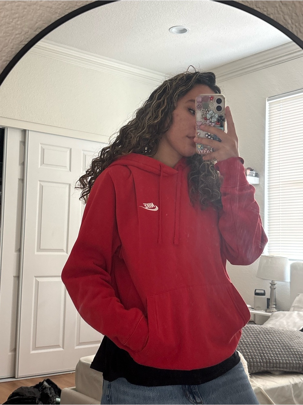 Nike Red Women's Pullover Hoodie with White Logo